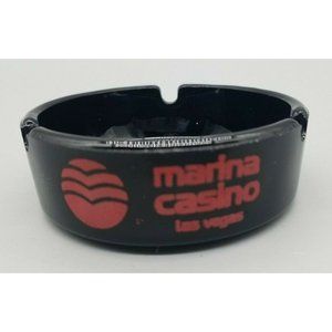 VINTAGE MARINA CASINO LAS VEGAS ASHTRAY Black w/Red Lettering